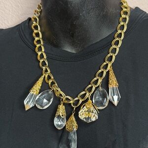 Gold Chain Necklace with Clear Crystal Drops